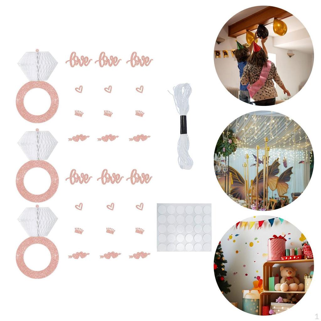 Honeycomb Diamond Banner Hanging Ornament Engagement Party Decoration for Proposal Supplies