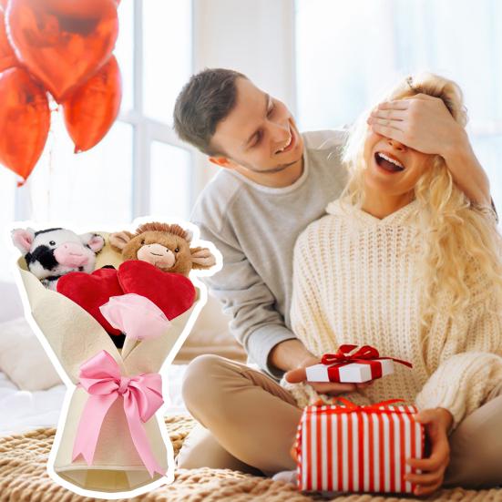 Valentine's Day Plush Toy Bouquet Cute Stuffed Animal with Flower Arrangement Gift for Girlfriend Wife Birthday Anniversary Festive Supplies