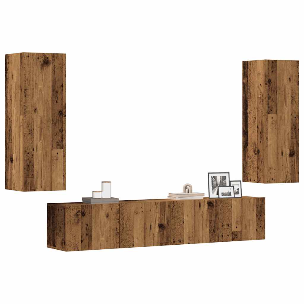 Wall Mounted TV Cabinets (Set of 4) Rustic Wood Look Engineered Wood