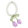 Magnetic Curtain Tiebacks, with Pearl And Tulip Buds Decor, Easy Fixing No Drilling Curtain Ties for Home Bedroom Living Room