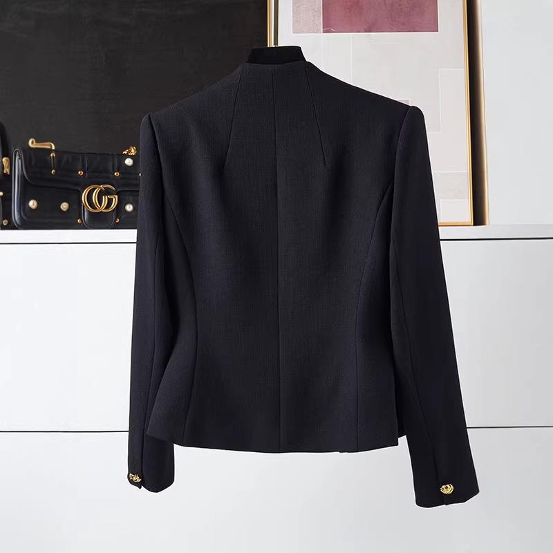 Elegant Women's V-neck Spring Blazer - French Acetate Design