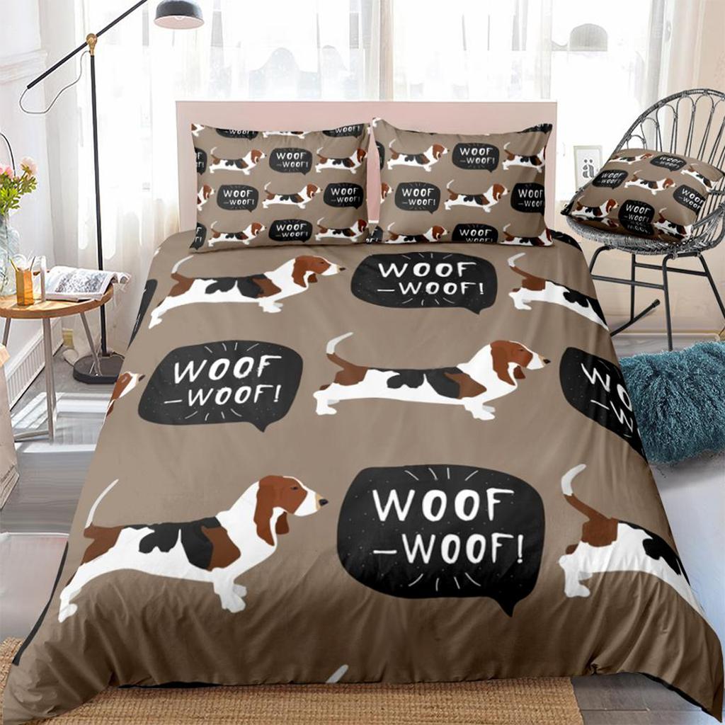 Hondenbeddengoedset Basset Hound Hond Dekbedovertrekset Bruine Stip Huisdier Comoforterovertrek Cartoon Dierenbeddengoed