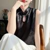 Spring and Summer New Design Traditional Chinese Style V-Neck Sleeveless Blouse with Embroidery and Female Snap Buttoned Flowy Top