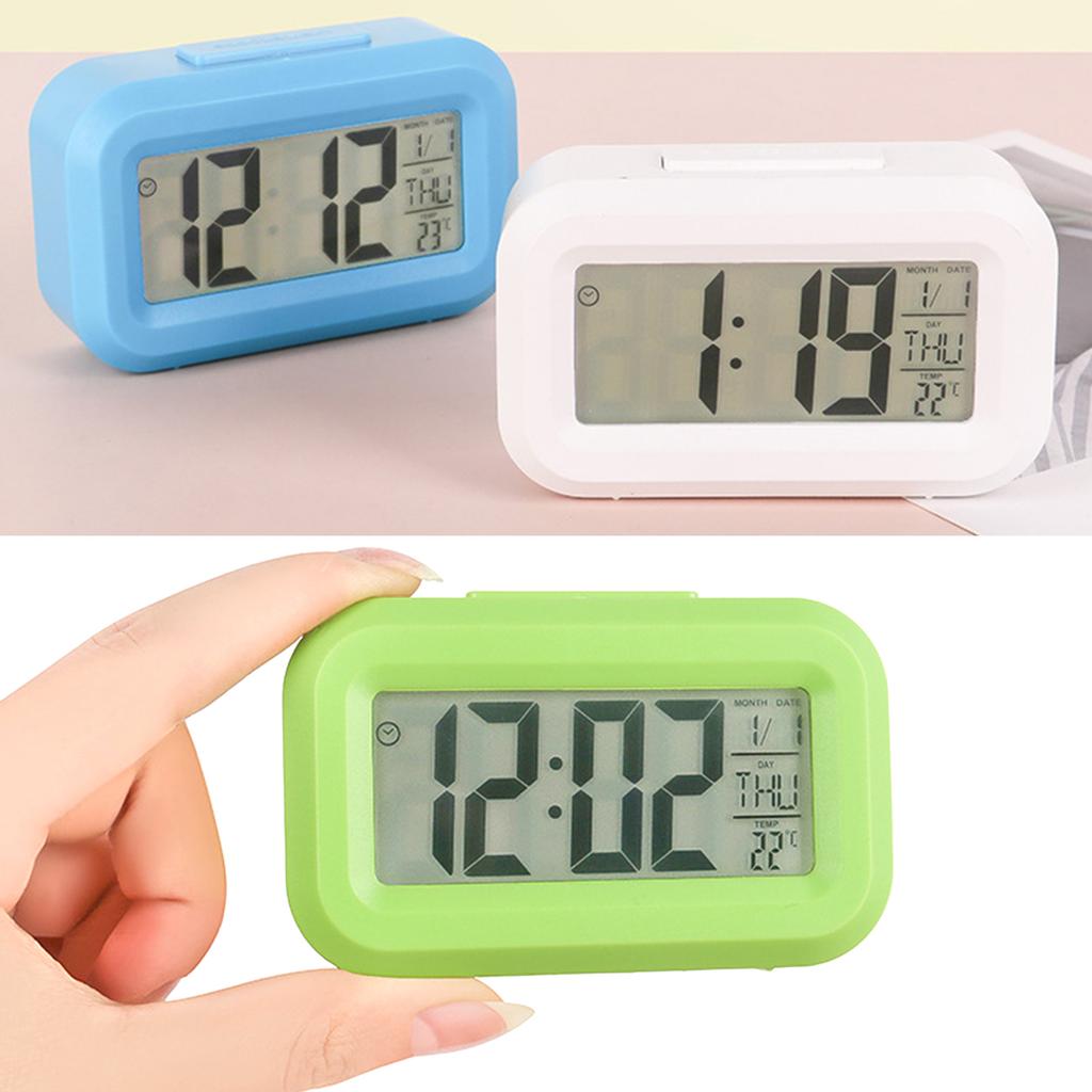 Snooze Mute Desktop Clock Table Clocks Electronic LED Clocks with Temperature Calendar Week Display Digital Alarm Clock