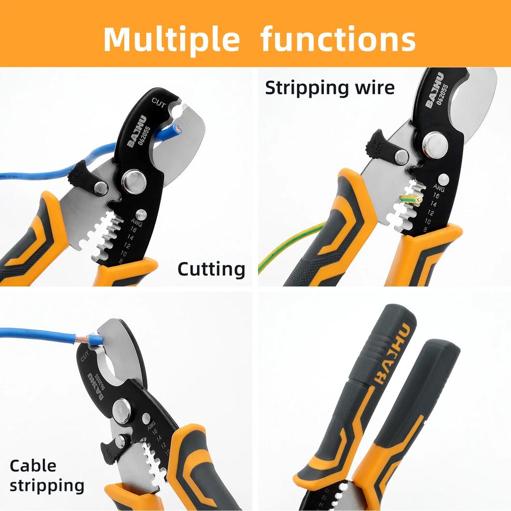 Industrial Grade Cutting Scissors Multifunctional Cable Scissors Wire Stripper 1.6-4.0mm Electrician Hand Tools