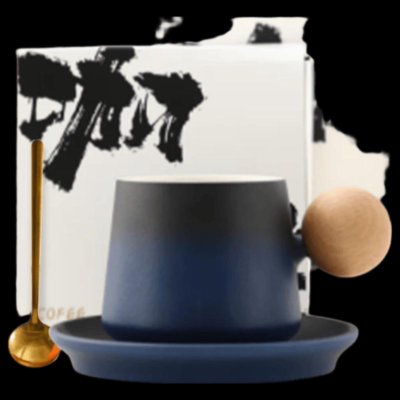 Gradient Blue Black Ceramic Coffee & Tea Cup Set with Spoon