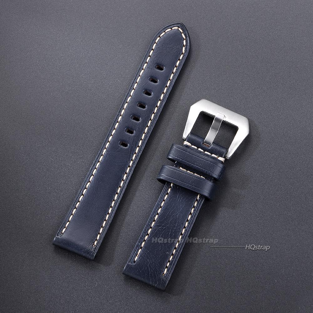 Crazy Horse Leather Watch Strap 20mm 22mm 24mm 26mm for Panerai Vintage Watch Band Black Blue Brown Handmade Watchband Accessory