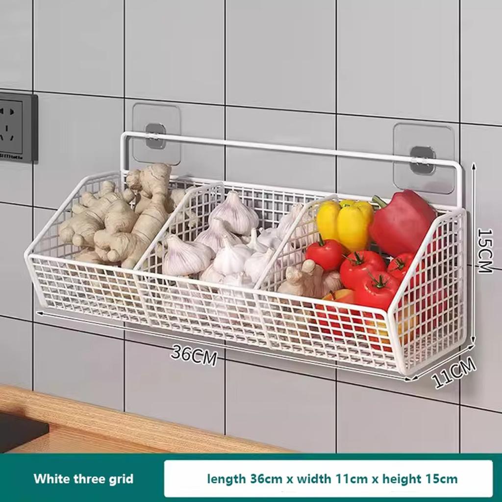 Wall Mounted Garlic Storage Basket Kitchen Organizer No Drill Seasoning Holder