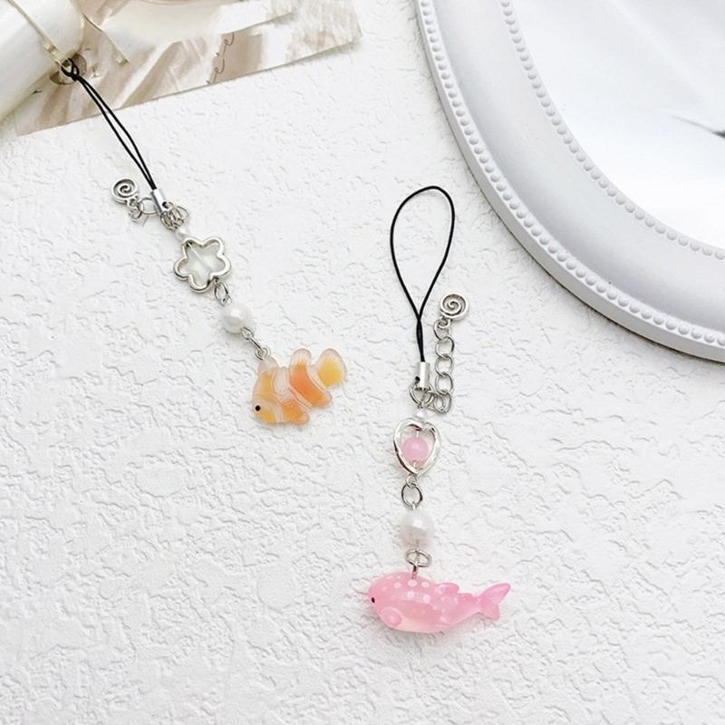 Sweet Small Fish Bead Phone Charm Straps Car Key Hangings Pendants Fashion Bag Decoration Lanyard Purse Accessories