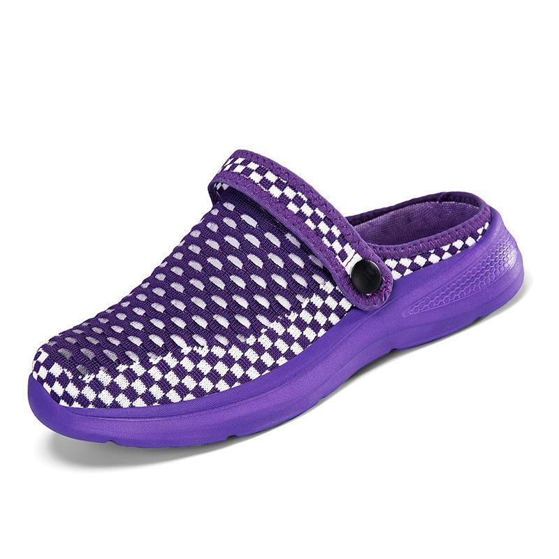 

New spring and autumn light and breathable trend large size comfortable couple models one foot mesh half drag men s and women s shoes 44 фиолетовый