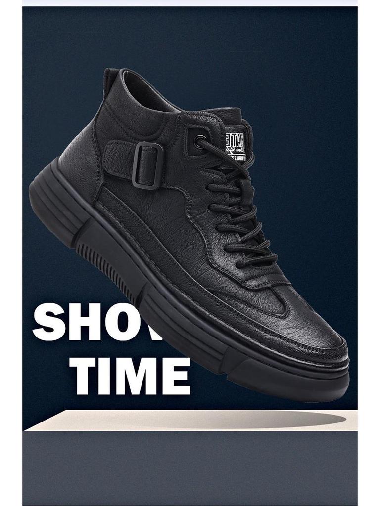 Men's High-Top Leather Sneakers: Fleece-Lined, Soft Sole, Autumn/Winter Casual Workwear, 2025 Collection