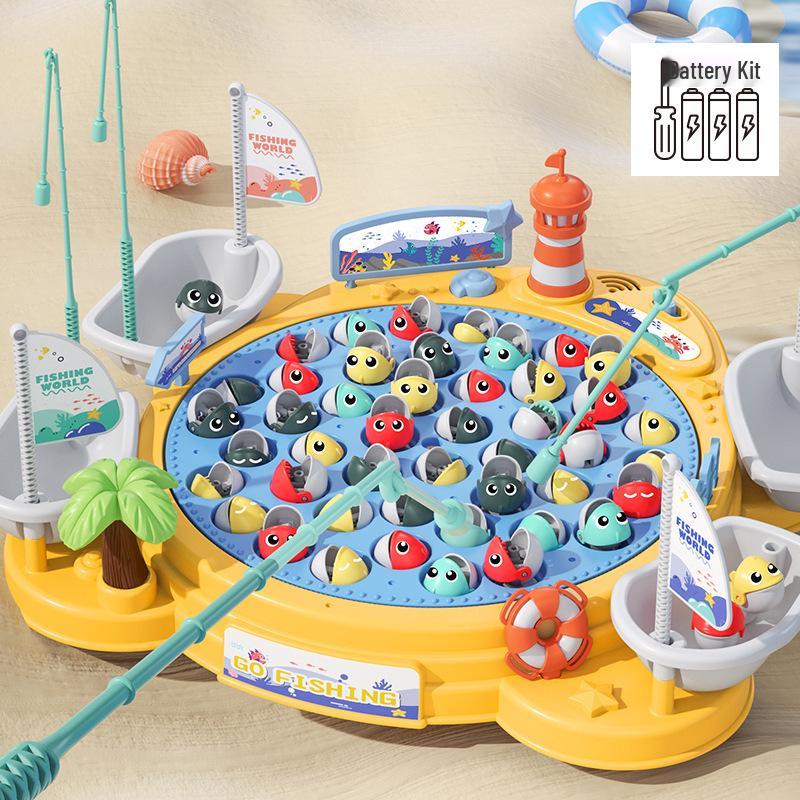 Children's Interactive Magnetic Fishing Toy with Lights & Music - Large Rotating Table for Early Education and Parent-Child Play