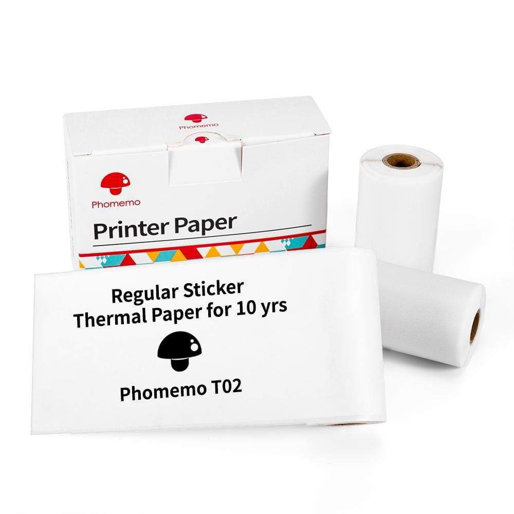Phomemo T02 Thermal Label Printer Paper, 53mm - White Background, Black Text, Ten-Year Durability, Adhesive 10200301405