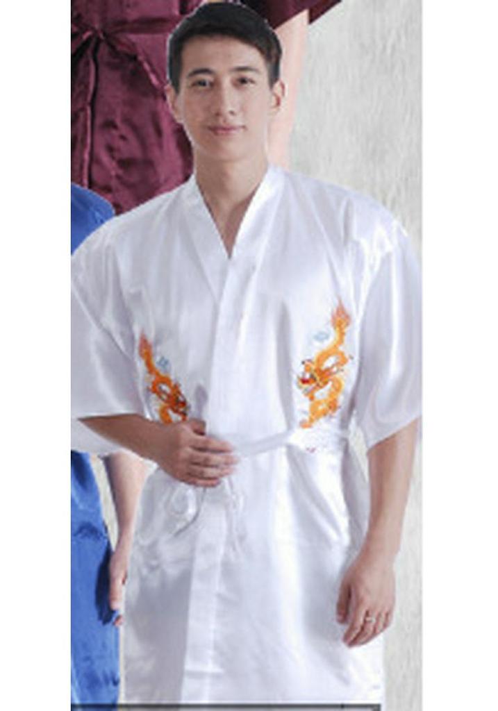 Men's Retro Long Dragon Embroidered Silk Tang Suit Pajama Robe