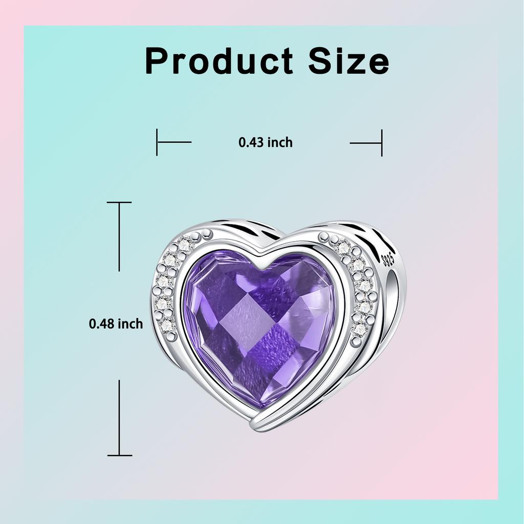 925 Sterling Copper January-December Birthday Stone Love Zircon Pendant Bead Fit Charms Necklace Bracelet Women Zircon DIY Gift