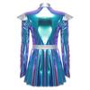 Futuristisches Damen Halloween Kostüm Glänzendes Metallisches Alien Kleid mit Gürtel Roboter Party Outfit