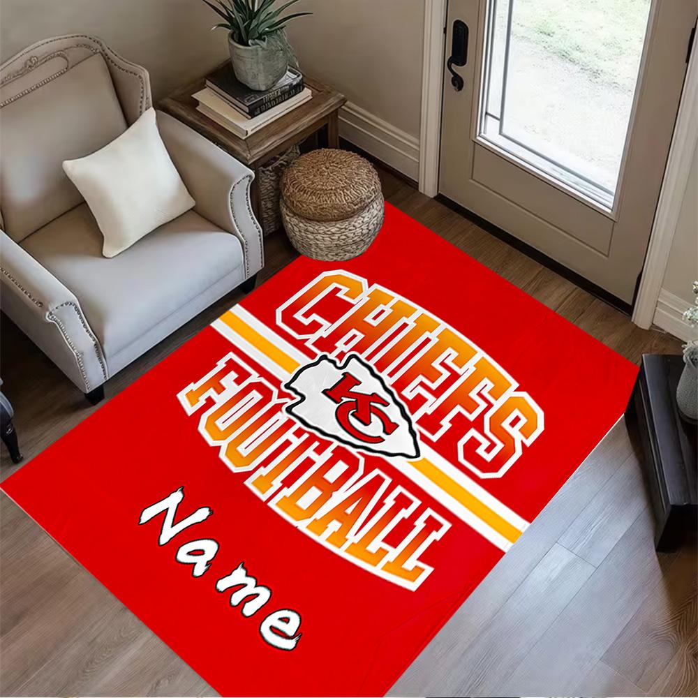 Kansas City Chiefs Football Personalized Text Floor Rug Office Rug Perfect for Hallway Living Rooms Game Room Playrooms Anti-slip Rug