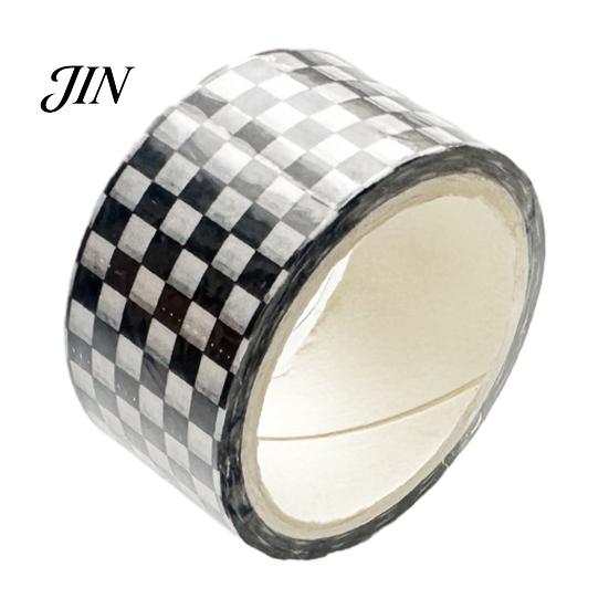 Washi Tape mit rauer Kante Schwarz Weiß Gittermuster Kariertes Muster Dekoratives Abdeckband Lässiger Stil für Kunst, DIY-Basteln, Notizbücher, Planer, Scrapbooking,