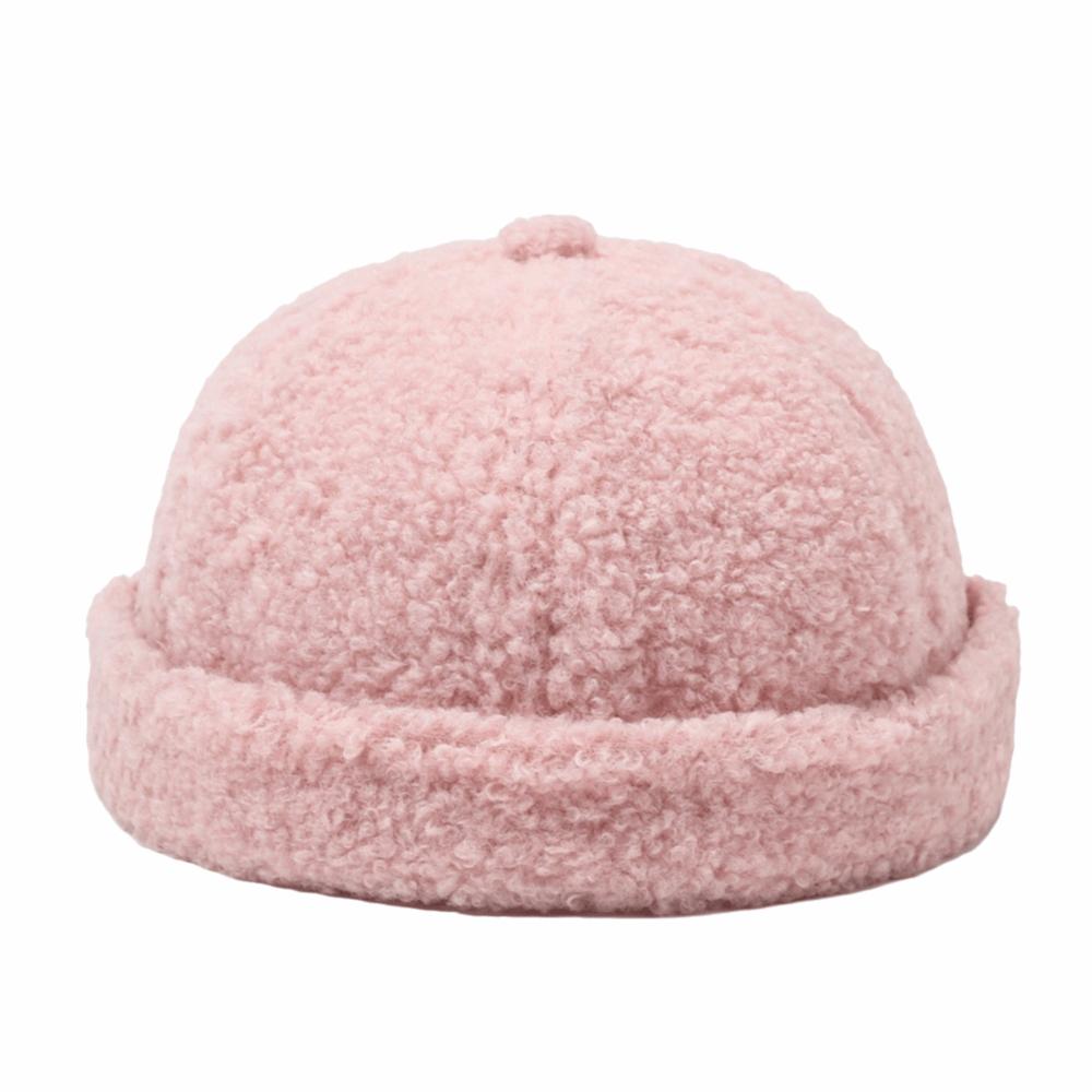 Rolled Edge Docker Cap Solid Color Beanie Hat Simple Brimless Hat  Autumn