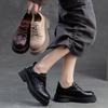 Johnature Vintage Genuine Leather British Style Pumps Versatile Thick Sole Lace-up Women's Shoes
