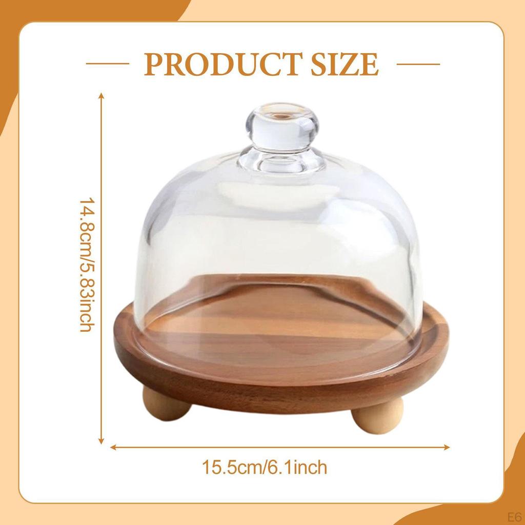 Cake Stand with Cover, Wooden Kitchen Tray, Serving Platter, Dessert Cheese