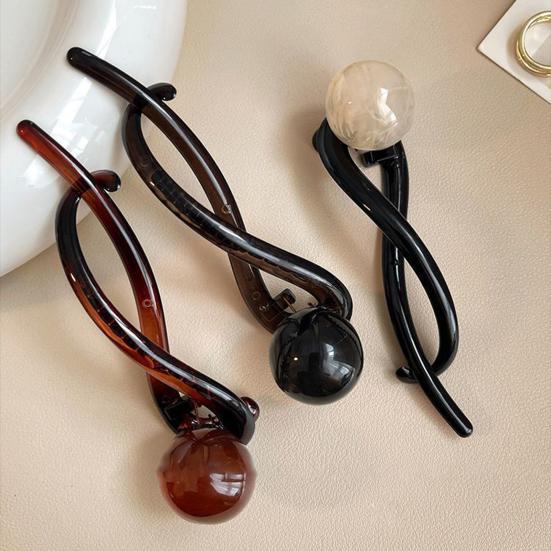 3Pcs Banana Clip Set Beads Decor French Style Hair Clips Women Non-Slip Twist Ponytail