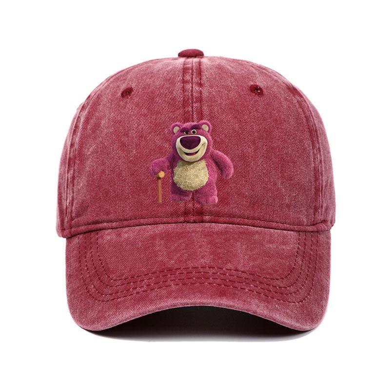 Cartoon Washed Lotso Print Baseball Cap Men Women Vintage Kpop Snapback Cap Adjustable Breathable Trucker Hat Sunscreen Hat