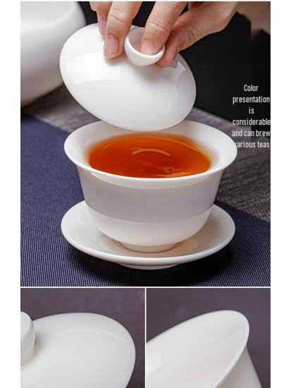 Mutton Fat White Porcelain Kung Fu Tea Set - Teapot, Gaiwan, and Teacup for Home & Office
