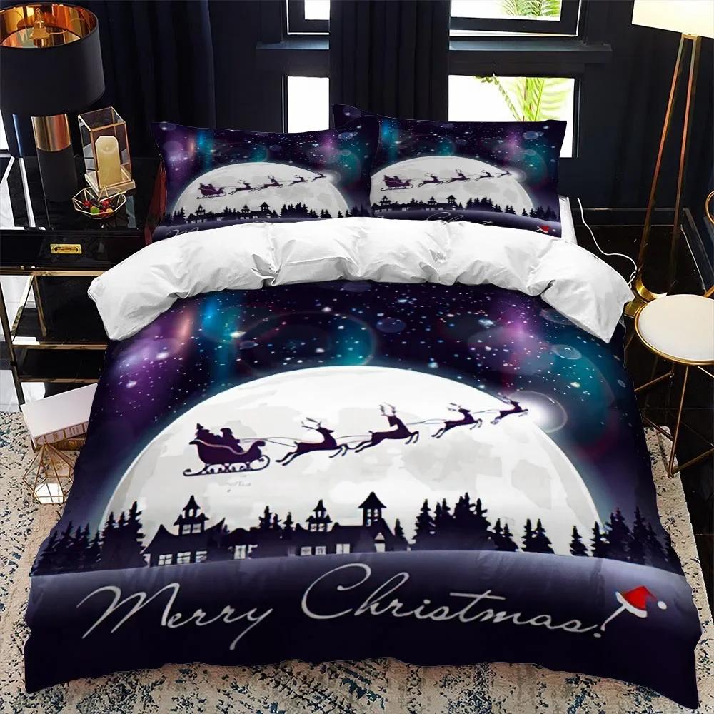 Christmas Duvet Cover Set Winter Red Santa Claus Bedding Set Merry Christmas Gifts for Boys Girls Happy New Year Red Santa