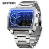 SANDA 6163 Top Luxury Fashion Men's Quartz Electronic Dual Screen Watch Waterproof Countdown Quartz Steel Strip Men's Watch