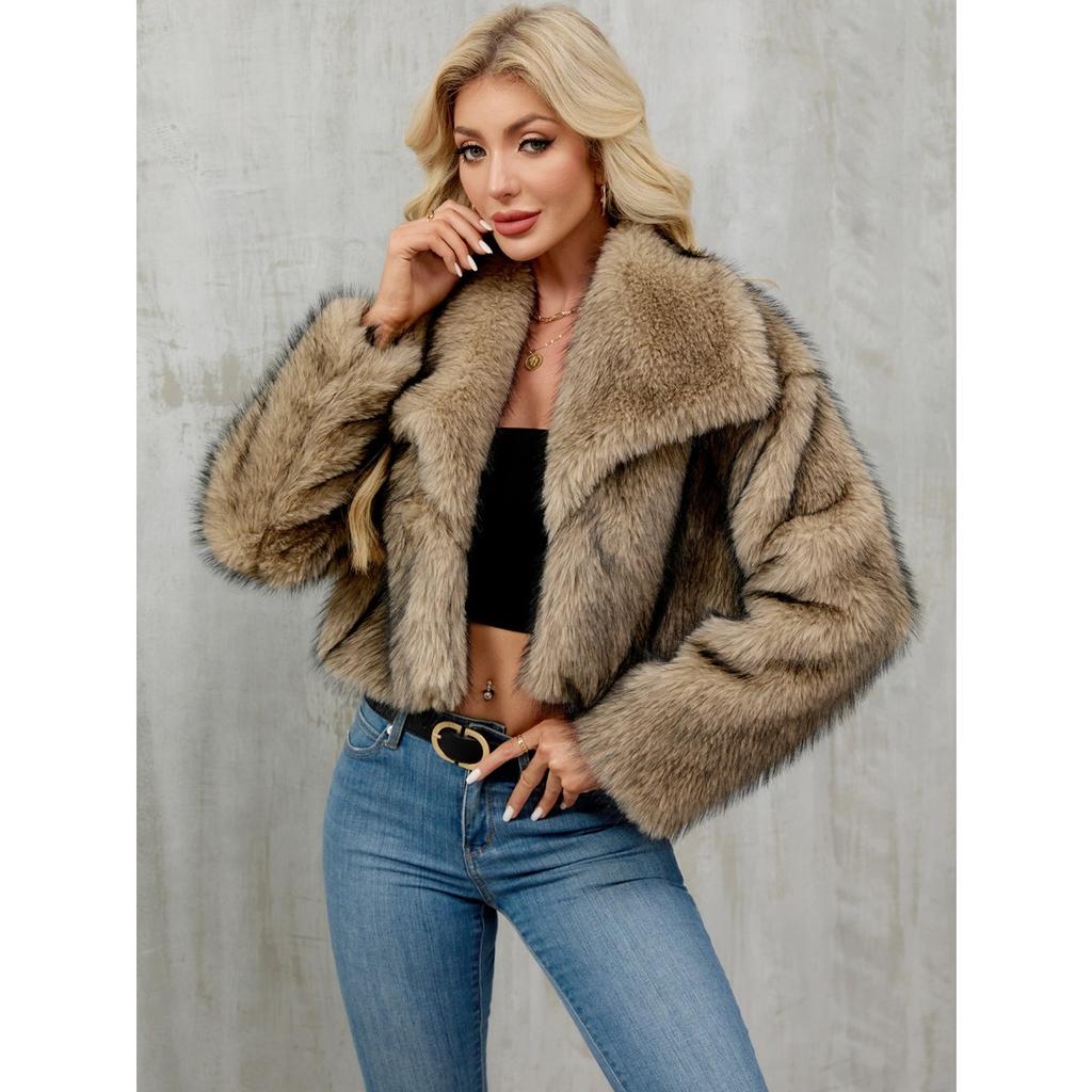 Women's Autumn and Winter New Imitation Fur Jacket Top, Women's Artificial Fur Short Plush Jacket