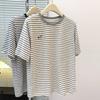 Korean Style Women's Niche Cartoon Embroidery Striped Half-Sleeve T-shirt