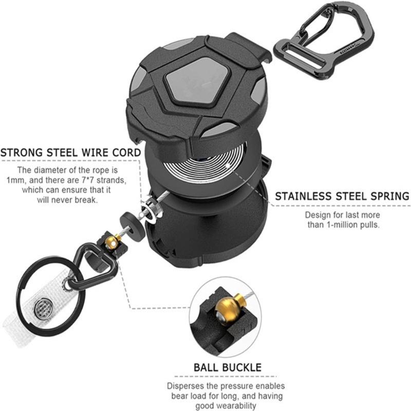 Heavy Duty Retractable Keychain Easy-to-pull Buckle Rope Elastic Keychain Anti Lost Keyring with Steel Retractable Cord