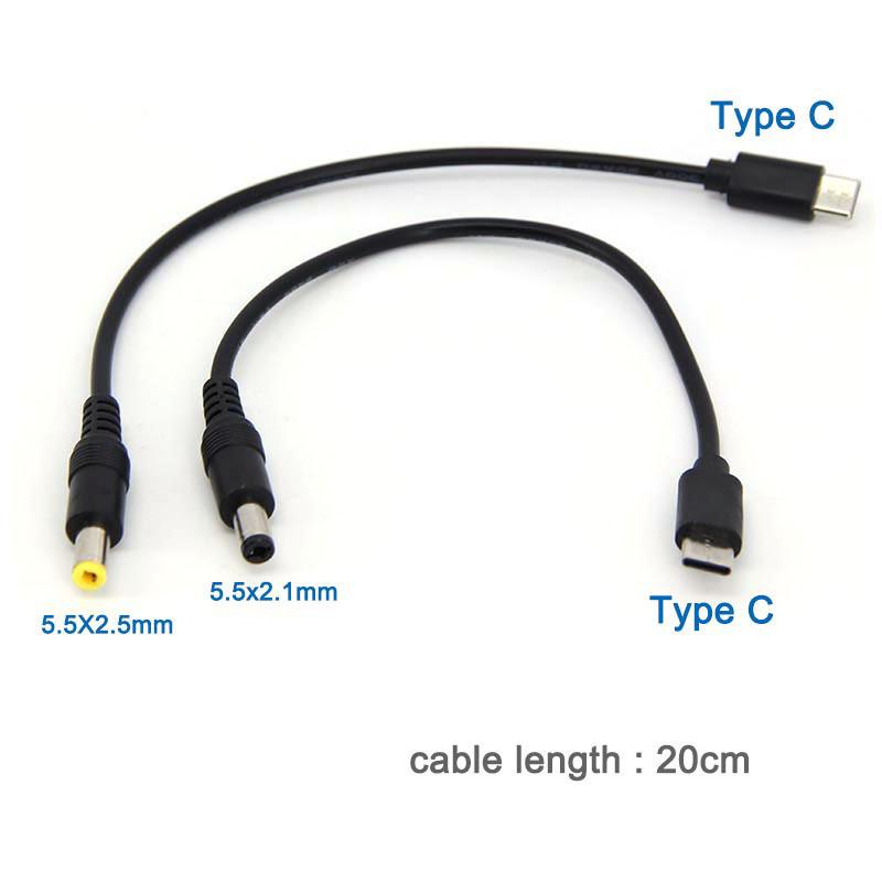 0.2m USB Typ C Samec na DC Samec 5.5X2.5mm 5.5x2.1mm 5V 3A 15W USB C Prodlužovací nabíjecí kabel s napájecím konektorem pro fotoaparát Router