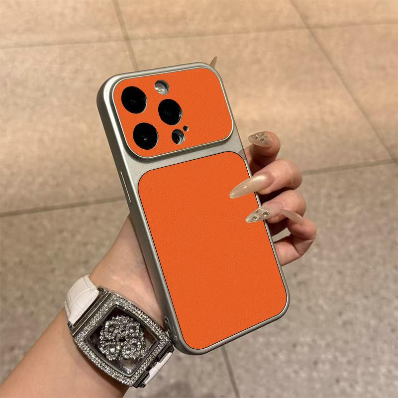 Large Window Synthetic Leather Casing for iPhone Pure Orange Printed Patterned Plain Shell Soft Case Protective Cover | BP B031