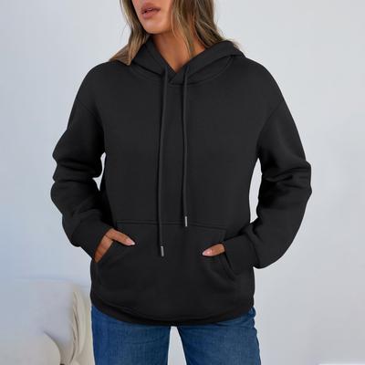 Damenmode Winter Unifarben Langarm Kapuzen-Fleece-Sweatshirt