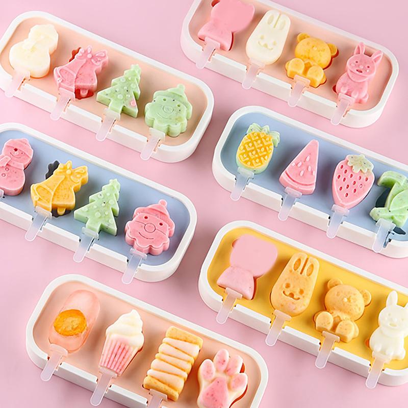 4er-Pack Eis am Stiel Formen Kinder Baby Niedliche Formen Silikon Eis am Stiel Form BPA-frei Wiederverwendbare Eisform Eis am Stiel Maker Puddingform