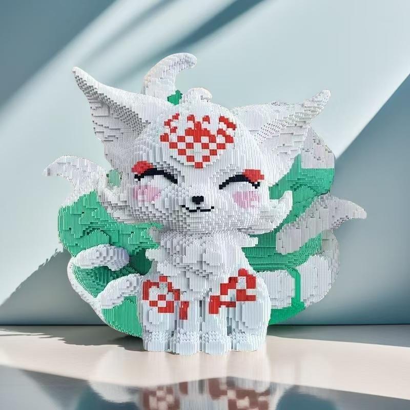 5682-teiliges grünes neunschwänziges Fuchs-Bausteinset, Partyspiele, Büro- und Heimdekoration, DIY-Handgemachtes Set, kreatives Bauspielzeug