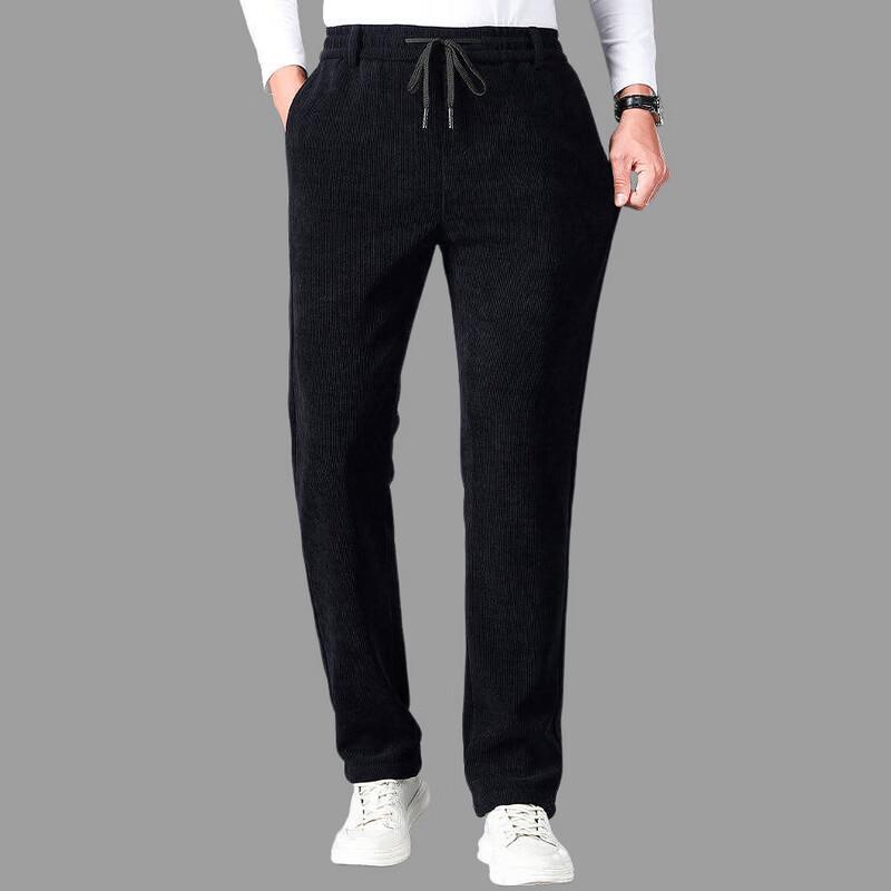 Hengyuanxiang Men's Thickened Corduroy Fleece-Lined Casual Straight-Leg Pants