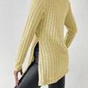 Women's High Neck Pullover Autumn Winter Slit Slim Fit Bottomed Shirt Pit Stripes Medium Length Sweaters