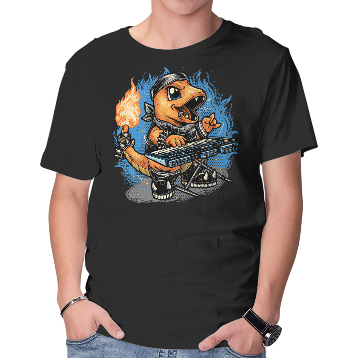 Unisex Crew Neck T-Shirt Flaming Rocker Graphic Short Sleeve Casual Tee XXL