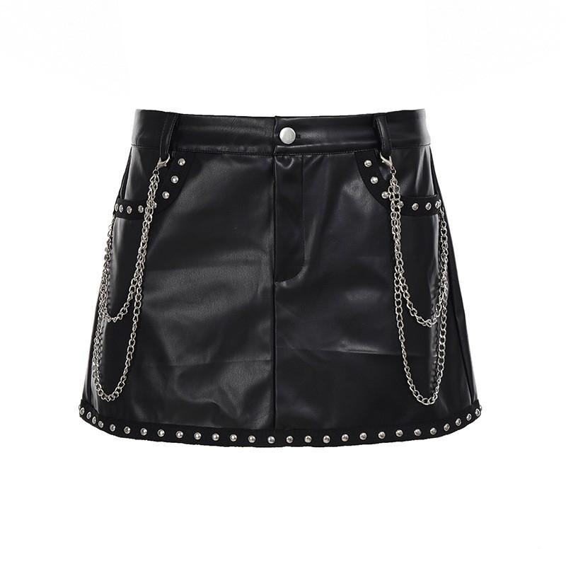 Womens Punk Rivet PU Leather Mini Skirt Sexy Streetwear Bodycon Teens