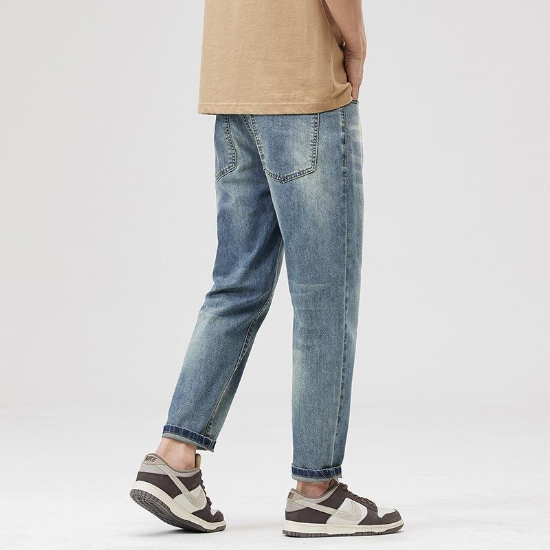 New 9-point Jeans Micro-cone Hong Kong Style Narrow Version American Thin Cotton Elastic Nine-point Men's Pants