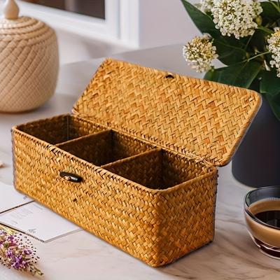 Chic Woven Storage Box with Lid - Organize Makeup & Desk, Stylish Home Decor!