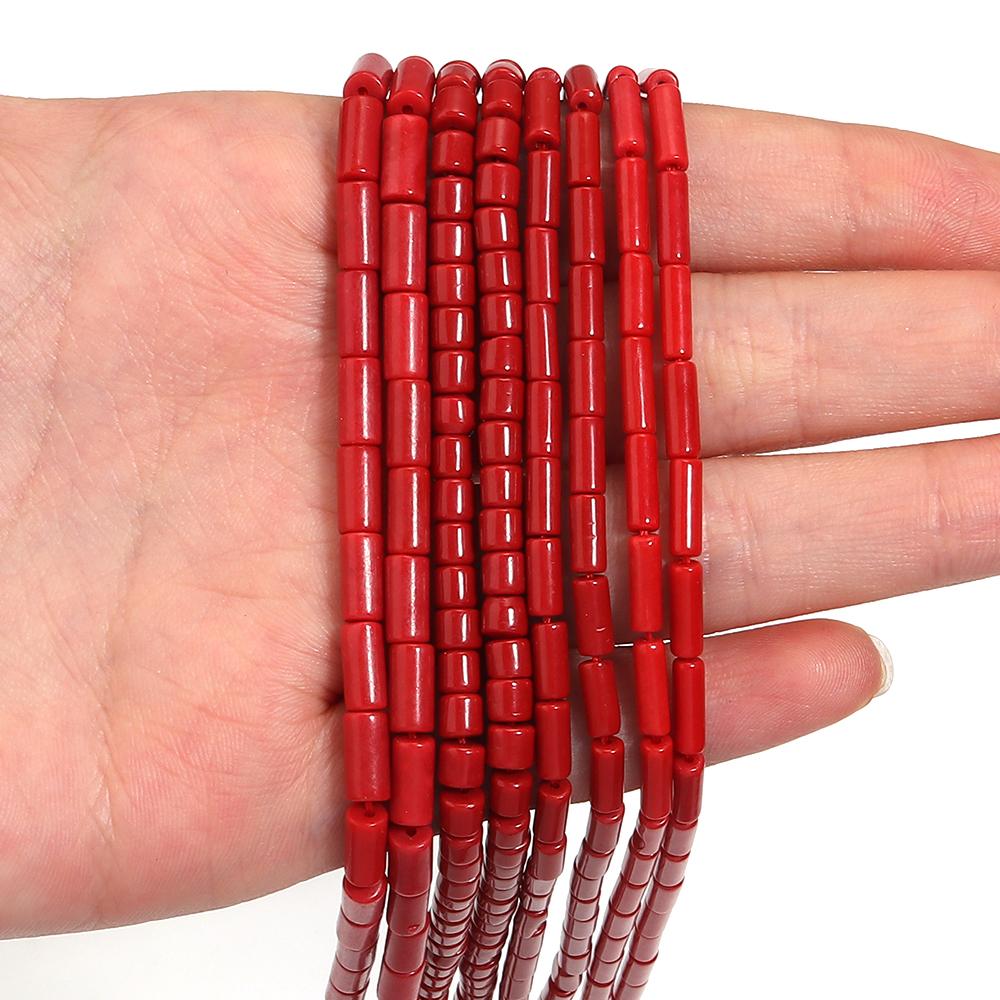 Natural Stone Beads Imitation Red Coral Cylindrical Gemstone Loose Beads For Jewelry Making DIY Bracelets Necklace Accessories