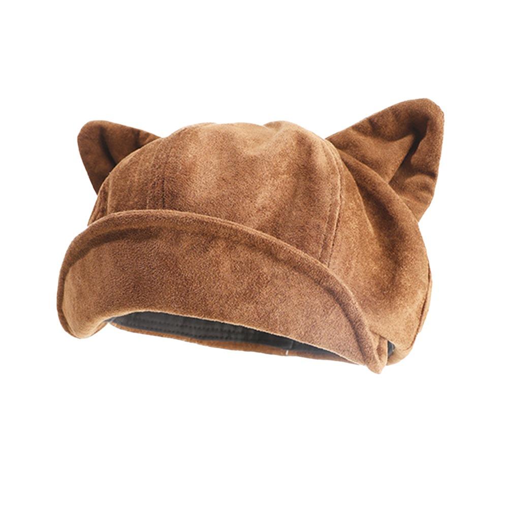 Trendy Cat Ear Beret Hat Suede Multicolor Octagonal Cap Versatile Keep Warm Newsboy Cap Autumn Winter