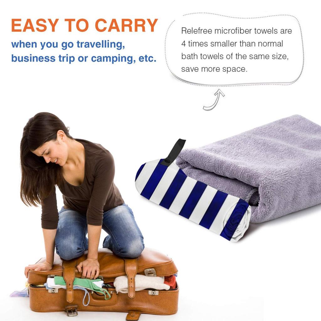 Classic Stripes Navy Blue And White Beach Towel Soft Microfiber Quick Dry Absorbent Quick Towels For Yoga