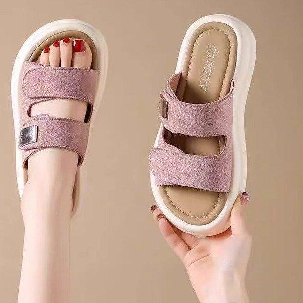 Muffin Slippers Women's Summer Outer Wear 2025 Summer New Thick-bottomed Fashion Versatile Soft-bottomed Casual Beach One-word Slippers