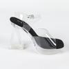 New 12CM Fashion Wedding Sexy Car Model Transparent Thick Heel Crystal Square Head Non-slip Sandals LFD-1989-7