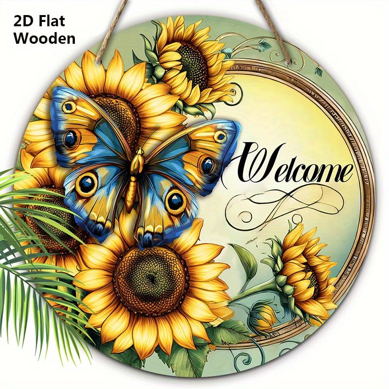 Rustic Wooden Welcome Sign with Sunflowers & Butterfly Pattern - Charming Decorative Hanging Plaque - Ideal Gift for Friend, Family